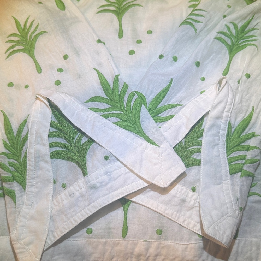 Tory Burch White Tunic with Green Palm Print - Picture 4 of 5
